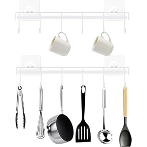 toro adhesive wall hooks rack kitchen rail space saving heavy duty hanger with 7 for bathroom bedroom closet utensil hanging knives spoon towel white pack 02