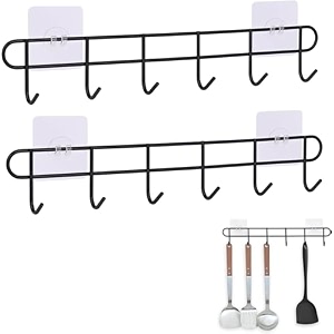 toro adhesive wall hooks rack kitchen rail utensil holder no drilling wall mounted with 7 hooks for kitchen bathroom bedroom pack 02