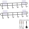 TORO Adhesive Wall Hooks Rack Kitchen Rail, Utensil Holder No Drilling Wall Mounted with 7 Hooks for Kitchen Bathroom Bedroom (Pack 02)