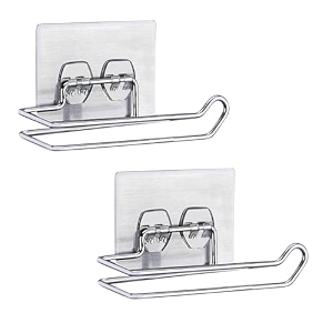 toro adhesive wall mounted rustproof stainless steel toilet paper holder self adhesivetoilet paper roll holdertissue paper roll holder for bathroom silver_2 pack 02
