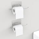 TORO Adhesive Wall Mounted Rustproof Stainless Steel Toilet Paper Holder Self Adhesive/Toilet Paper Roll Holder/Tissue Paper Roll Holder for Bathroom (Silver_1, Pack 02)