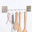 TORO Premium Self Adhesive Kitchen Accessories Items Organizer Rack Stand, Wall Hanging Hooks Strong without Drilling/Bathroom Door Cloth Hanger (6 Hooks)