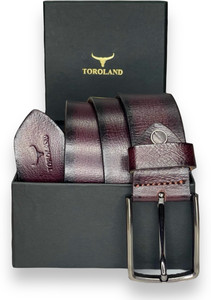 TOROLAND Men Casual Maroon Genuine Leather Belt
