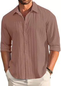 TorontoCN Men Self Design Casual Pink Shirt