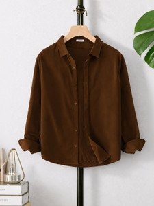 TorontoCN Men Solid Casual Brown Shirt