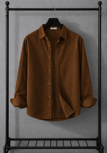TorontoCN Men Solid Casual Brown Shirt
