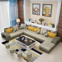 Torque Silvester U Shape Fabric with 4 Puffy Fabric 3 + 2 + 2 + 1 Sofa Set