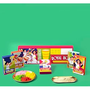 tota royal holi colour gift pack  organic holi gulal for safe and natural holi  skin friendly easy to wash herbal holi colors powder  set of 4 holi colours powder with holi thandai powder