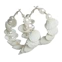 Total Fashion Silver Oxidised Artificial Shell Hoop Earrings for Women and Girls