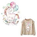 TOTAL HOME : Rainbow Unicorn Balloon Patches Iron on Stripe Stickers for Clothes Girls Heat Printed A-Level Washable DIY Thermal Transfer
