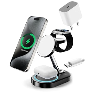 totem fast charging station for magsafe charger  apple wireless charger for magsafe iphones  3 in 1 wireless charger  magnetic charger stand for iphone 1615141312 apple watch amp airpods black