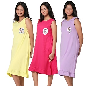 totztouch premium girls night dress  night wear  sleepwear frock cotton age baby girl 1 year to teen girls 15 years pack of 1 and 3 non irritating patch embroidery pink yellow purple