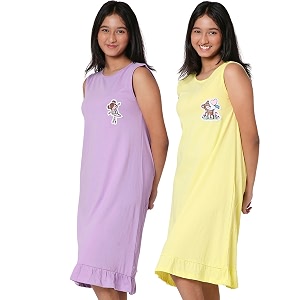 totztouch premium girls night dress  night wear  sleepwear frock cotton age baby girl 1 year to teen girls 15 years pack of 1 and 3 non irritating patch embroidery pink yellow purple
