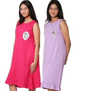 totztouch premium girls night dress  night wear  sleepwear frock cotton age baby girl 1 year to teen girls 15 years pack of 1 and 3 non irritating patch embroidery pink yellow purple
