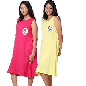 totztouch premium girls night dress  night wear  sleepwear frock cotton age baby girl 1 year to teen girls 15 years pack of 1 and 3 non irritating patch embroidery pink yellow purple
