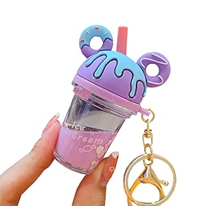 doughnut key ring decoration liquid quicksand floating fox handbag accessories