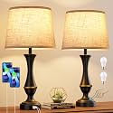 Touch Lamps for Nightstand, 3 Way Dimmable Lamps for Bedroom with USB C+A