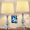 Touch Lamps for Nightstand, 3 Way Dimmable Lamps for Bedroom with USB C+A