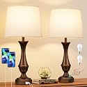 Touch Lamps for Nightstand, 3 Way Dimmable Lamps for Bedroom with USB C+A
