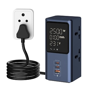 tower extension board with surge protection 45w usb-c pd fast charging gan 10a2500w power strip spike guard 4 ac sockets 2 usb-c  1 usb-a indian 3-pin plug 2m extension cord indoor sc2