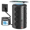15FT Power Strip Tower Surge Protector with 15W Wireless Charger