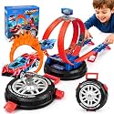 Toy Car Race Track Set for Kids, 6 Cars, Dual Launchers & 360° Loops, Red