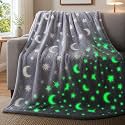 Toy Imagine Glow Blanket for Kids 3–10 Years 150 x 120 cm Glow in The Dark Blanket Soft Flannel Fleece Throw Soft Cozy Warm All Season Blankets for Boys and Girls Gift Grey
