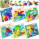 TOY Life 6-Pack Wooden Dinosaur Puzzles for Kids Ages 3-5