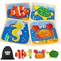 TOY Life Wooden Puzzles for Toddlers 2-4, Sea Animals Puzzles for Toddlers 1-3, Wood Puzzles Educational Montessori Toys Gifts for 1 2 3 Year Old, Baby Kids Learning Toy