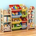 Toy Storage Organizer, Toy Organizers and Storage with Stuffed Animal Storage, Kids Toy Storage Shelf with 3 Shelves 8 Storage Bins, Kids Bookshelf, Toy Holder for Playrooms, Bedrooms, Multi Color