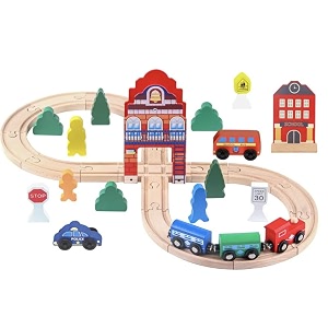 pretend play set toys for kids - train track series  interactive educational train set with tracks accessories and building elements for creative play