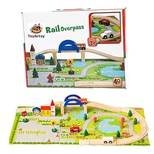 40 pcs wooden urban rail over pass puzzle block set for children - kids educational wooden toy train set - stem learning toy for toddlers - creative building blocks for boys and girls