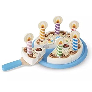 birthday party cake - wooden play food with mix-n-match toppings and 7 candles - kids