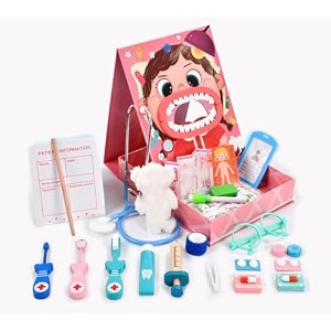 wooden doctor kit for kids pretend play dentist kit for boys and girls realistic medical toy set for toddlers 3-5 years