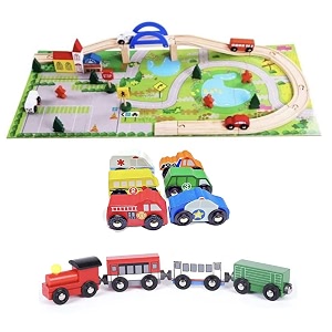 pretend play set for kids 6-in-1 cars amp 4-in-1 magnetic train set with one rail overpass perfect stem toys for imaginative play education and creative development train track toys
