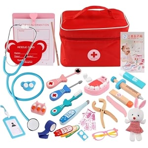doctor kit for kids wooden dentist set with working stethoscope doctor playset pretend play doctors set for children kids role play toys storage doctor kit imaginative play little doctor