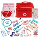 Doctor Kit for Kids Wooden Dentist Set with Working Stethoscope Doctor Playset Pretend Play Doctors Set for Children, Kids Role play toys, Storage Doctor kit, Imaginative play (Little Doctor)