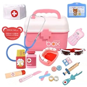 kids pretend play doctor set with storage box - medical tool kit for children doctor playset with case educational medical toys for kids interactive pretend play dr kit 3 years pink