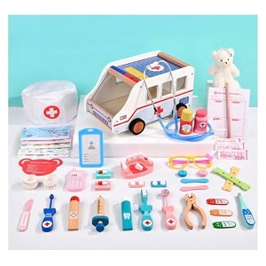 kids ambulance doctor with dentist playset  medical tool box kit for children interactive doctor kit emergency vehicle playset pretend play toys for kids medical toys for girls boys