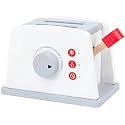 Kid’s Toaster Toy with Kitchen Accessories, 8 Pc. Set, Interactive Early Learning Wood Playset with Wooden Bread, Plate, and Utensil for Kids