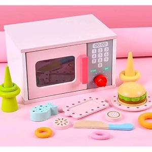wooden microwave oven accessories pretend kitchen set for kids pink  fun amp educational role-play cooking toy for boys amp girls