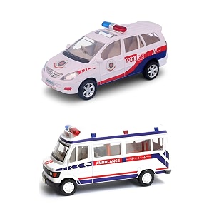 toyco  pack of 2 pull back ambulance amp innovo police chase toy car combo set for kids age 3 years
