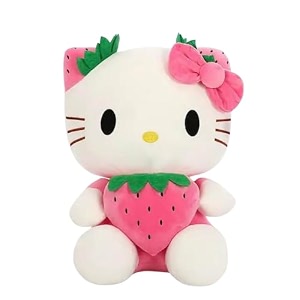 toyhub soft stuffed and spongy strawberry cat doll plush toy for kids  soft toy for boys and girls  super-soft and safe ideal for gifting - size 20 cm - pink