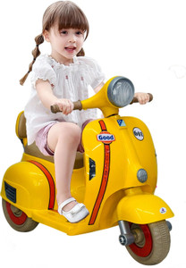 toyify vespa electric ride-on scooter  rechargeable battery music  lights 2-5 years scooter battery operated ride on yellow