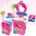 ToyMagic Pretend Play Makeup Toys Set for Girls with Briefcase and Accessories |Cosmetic Set 2 in 1 Vanity Table Portable Trolley Play Set |Beauty Make Up Toy Set for 5+ Yrs Girls