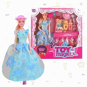 toymagic fashion shower doll set  stylish with colorful outfit handbag hat small accessories  dress-up playset for kids age 3  encourages creativity amp imaginative roleplay fun