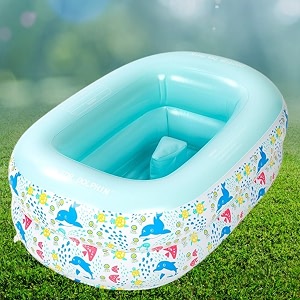 toymagic aquabub dolphin rectangular inflatable bathtubswimming pool with leg supportsoft material portable bath tubtravel bathing tuboutdoor toy for kids 6-24 monthsbirthday gift