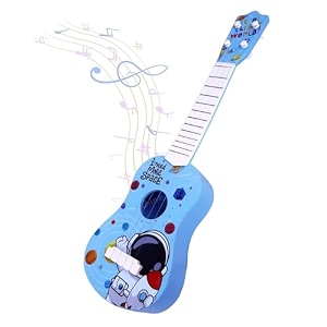 toyshine 43cm space theme 4 string guitar easy-to-hold thin frets low string musical instrument learning educational toy gift for toddlers kids blue