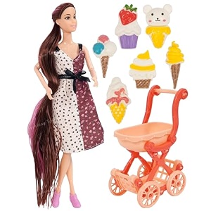 toyshine alia doll with ice cream pretend character playset for age 3 fun role play toy set - brown