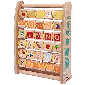 toyshine alph-abacus wooden learning toy 36-tile educational abacus tool with alphabet numbers objects amp words